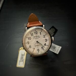 Shinola Silver Case with Tan Leather Strap